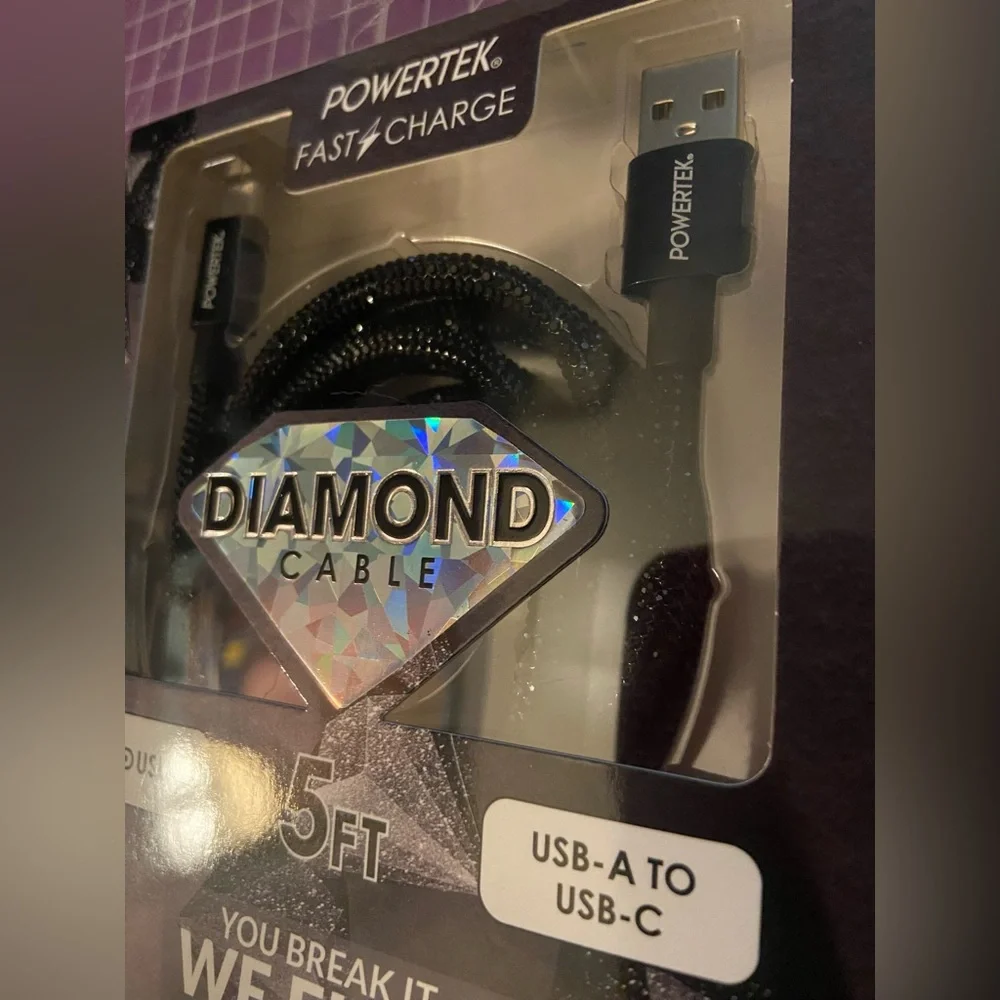 NWT- Diamond Cable, black, 5ft. USB-A to USB-C
